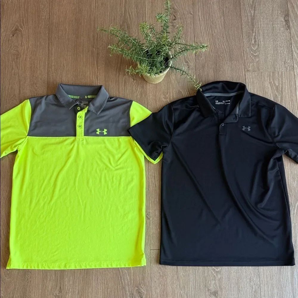 ((2 PIECE)) BOYS UNDER ARMOUR ATHLETIC POLO SHIRTS SIZE XL LIKE NEW